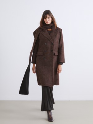 Soulife Kruvaze Yaka Atkılı Kadın Kaban