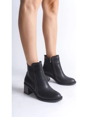 Joy Ayakkabı Larıssa Fermuarlı Ortopedik Taban Topuklu Kadın Bot  Cst - Siyah
