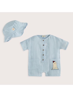 Chakra Sea Side Muslin Tulum Şapka Set Mavi