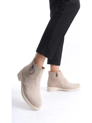 Joy Ayakkabı Margaret Fermuarlı Ortopedik Taban Topuklu Süet Kadın Bot  Stt - Ten