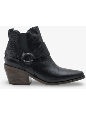 Javell Kadın Hakiki Deri Western Bot - Siyah