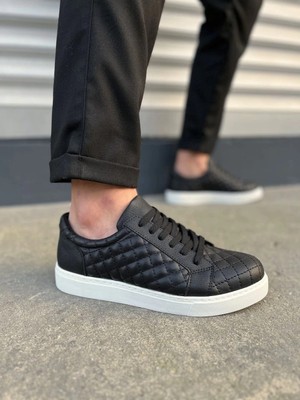 Joy Ayakkabı JY166 Prestige Bağcıklı Cilt Kapitone Desenli Erkek Günlük Sneaker Ayakkabı Cbt - Siyah
