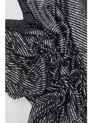 Venüs Shopping Sakallı Çizgili Pullu Kumaş  Pullu Payet Kumaş Abiye Nişan Düğün Siyah