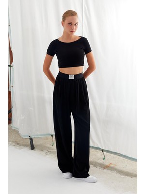 Nish&Chic Beli Lastik Şeritli Palazzo Pantolon