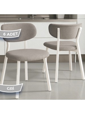 Canisa Toldy Serisi 6 Adet Gri Bukle Kumaş Mutfak Sandalyesi Beyaz Metal Ayak