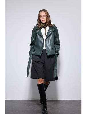 Antioch Yeşil Kemerli Suni Deri Mont