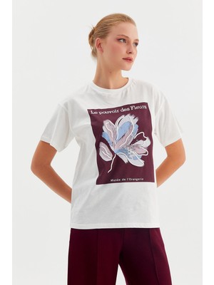 Nish&Chic Taşlı Çiçek Desenli Tişört