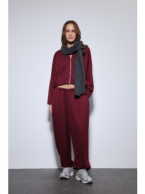 Antioch Bordo Volümlü Ceket ve Paça Lastikli Eşofman Takım