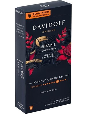 Davidoff Espresso Brazil 10lu Kapsül Kahve 90 gr Nespresso Uyumlu Premium Tat Deneyimi Sunar
