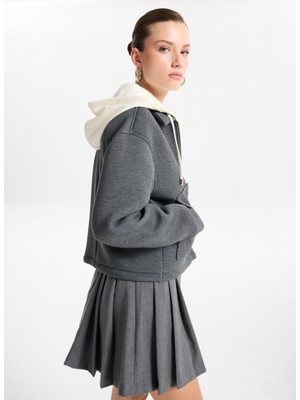 Fabrika Kapüşon Yaka Düz Antrasit Melanj Kadın Sweatshırt F5WL-SWT0032
