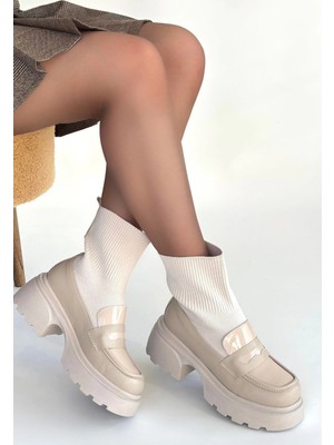 Zengezur Mall Mtxdpn Wanye Bej Cilt Cilt Streçli Bot (Numara: 37)