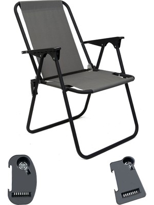 Moniev Litea Kamp Sandalyesi Katlanır Piknik Sandalye ve Bardaklık Gri