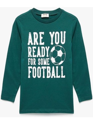 Koton Erkek Çocuk Pamuklu Bisiklet Yaka Futbol Baskılı Uzun Kollu Tişört