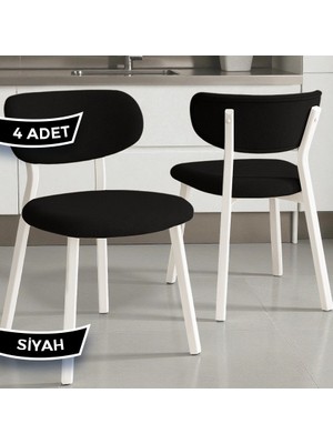 Canisa Toldy Serisi 4 Adet  Siyah Bukle Kumaş Mutfak Sandalyesi Beyaz Metal Ayak