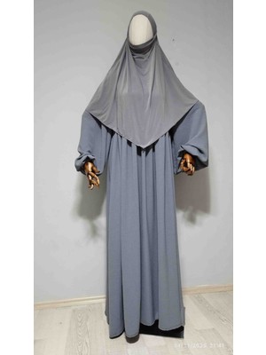 Ahrar Tesettür Kısa Boy Sandy Sufle Khimar Hazır Hijab Eşarp Gri