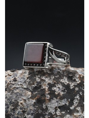 Prestige Akik Taşlı Hz. Ali Zülfikar Figürlü 925 Ayar Gümüş Yüzük 902360