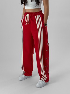 Cocopelli Kadın Şeritli Kırmızı Baggy Pantolon COC1080