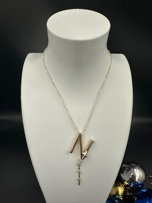 Stainless Steel Altın Rengi N Harfi Yıldız ve Taş Detaylı Çelik Kolye