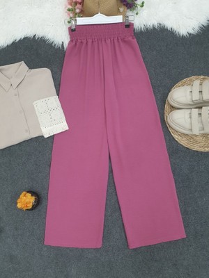 Beli Kalın Lastikli Salaş Ayrobin Pantolon  -Vişne