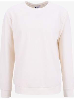 Limon Bisiklet Yaka Düz Örgü Desenli Ekru Erkek Sweatshırt MML5WM-SWT9518