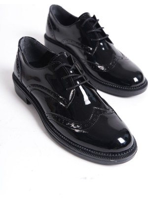 Özse Shoes Kadın Oxford Siyah Rugan Ayakkabı - Hafif EVA Taban ile Konforlu Günlük Kullanım