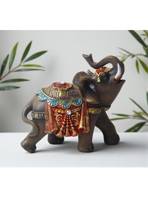 Elifeshop Lüks Nakış Işlemeli Feng Shui Şans Getiren Fil Heykeli Dekoratif Biblo 13 cm Yeni Ev & Ofis Hediyesi