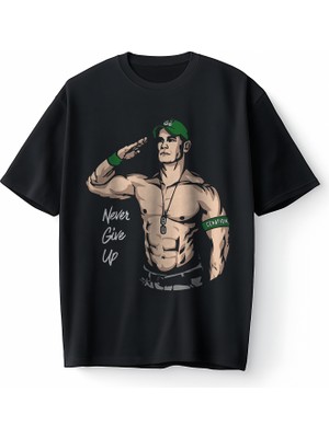Bumeta John Cena Never Give Up Selam Amerikan Güreşi Oversize Unisex Tişört T-Shirt