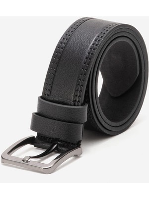 Dericlub Hakiki Deri 4.5 cm Erkek Dikişli Spor Kemer 520 Siyah