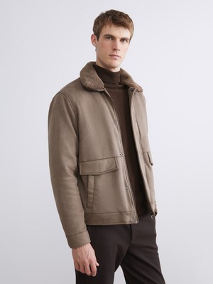 Lc Waikiki Yeni Sezon Standart Kalıp Kürk Yaka Süet Erkek Mont