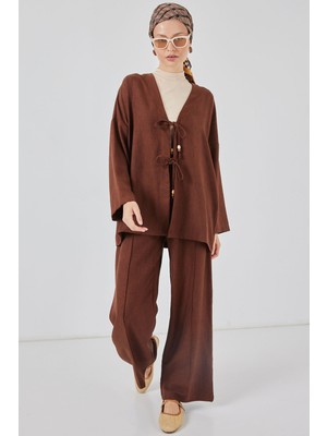 Bigdart Kadın Keten Kimono Ikili Takım 6727 - Kahverengi