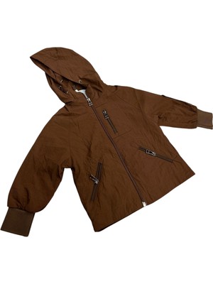 İrem Çocuk Giyim Erkek Bebek Fermuar Kapamalı Cepleri Fermuarlı Içi File Astarlı Kapüşonlu Kahverengi Renk Yağmurluk