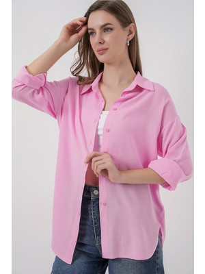 Bigdart Kadın Oversize Viskon Gömlek 3785 - Pembe
