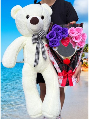 Lenostra Aynalı Çiçek Buketi - 90CM Büyük Ayıcık - Hediye Seti - Sevgililer Gunu - Hediye Kiza - Dogum Gunu