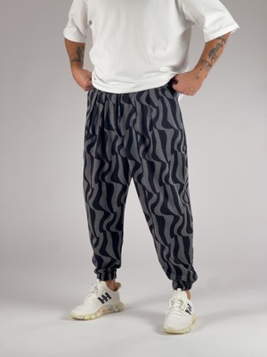 Cocopelli Erkek Dalga Desenli Gri Jogger Pantolon COC1007