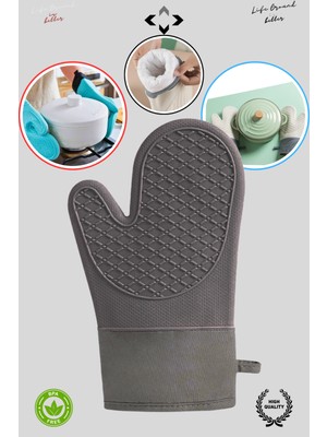 Liground 1 Adet %100 Silikon Yanmaz Yapışmaz Silikon Fırın Eldiveni Mutfak Eldiveni Isıya Dayanıklı Eldiven