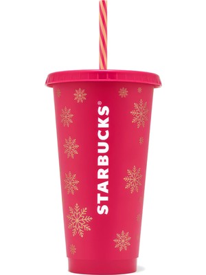 Starbucks Pipetli Soğuk Içecek Bardağı Plastik Yılbaşı Özel Kar Desenli 710 ml