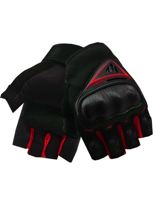 Vexo Santa 2 Yazlık Yarım Parmak Motosiklet Eldiveni Siyah-Kırmızı