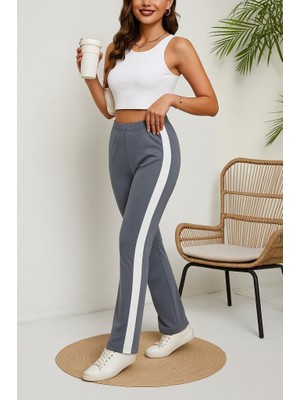 Aisha Elbise Kadın Yüksek Bel Yan Şerit Detaylı Yırtmaçlı Viskon Iki Iplik Pantolon