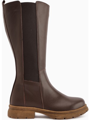 Limoya Britta Hakiki Deri Kahve Lastikli Kadın Çizme