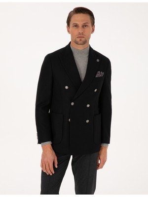 Pierre Cardin Erkek Siyah Ex. Slim Fit Yün Karışımlı Kruvaze Ceket 50313975-VR046