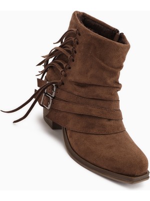 Limoya Elis Kahve Süet Tokalı Kadın Kovboy Western Bot