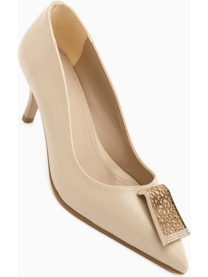 Limoya Lian Bej Tokalı Stiletto Kadın Topuklu Ayakkabı
