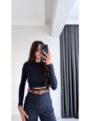 Lizzy Masi Tam Pamuklu Soft Touch Likralı Crop Body Lacivert