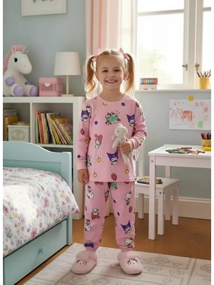 Isobel Isob Pembe Kuromi ve Hello Kitty Desenli %100 Pamuk Kız Çocuk Pijama Takımı 3-13 Yaş 51237-51429