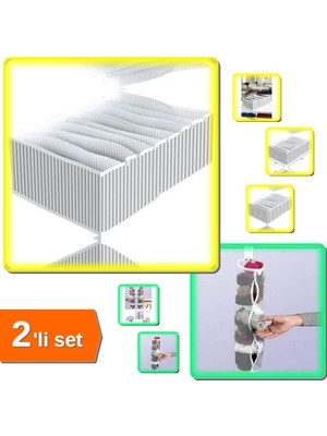 Hereveoyuncak 8 Bölmeli Xl Pratik Çekmece Düzenleyici + Dolap Içi Asılabilir Çorap Düzenleyici - 2li Set C6Q5E3