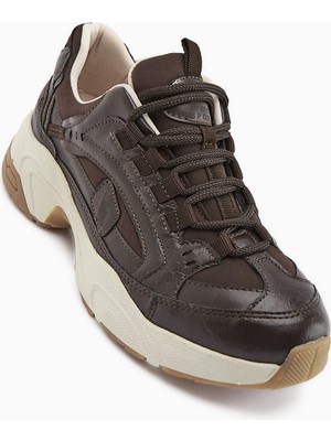 Limoya Caisa Kahve Tekstil Detaylı Bağcıklı Kadın Sneakers