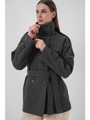 Bigdart Kadın Kuşaklı Kaşe Kaban 9162 - Antrasit