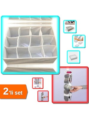 Hereveoyuncak 12 Bölmeli Pratik Çekmece Düzenleyici + Dolap Içi Asılabilir Çorap Düzenleyici - 2li Set F6Y0R4