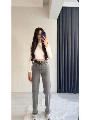 Cowe Kemerli Yüksek Bel Jean Füme