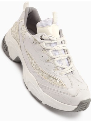 Limoya Rozhin Beyaz Pullu Kalın Taban Kadın Spor Ayakkabı